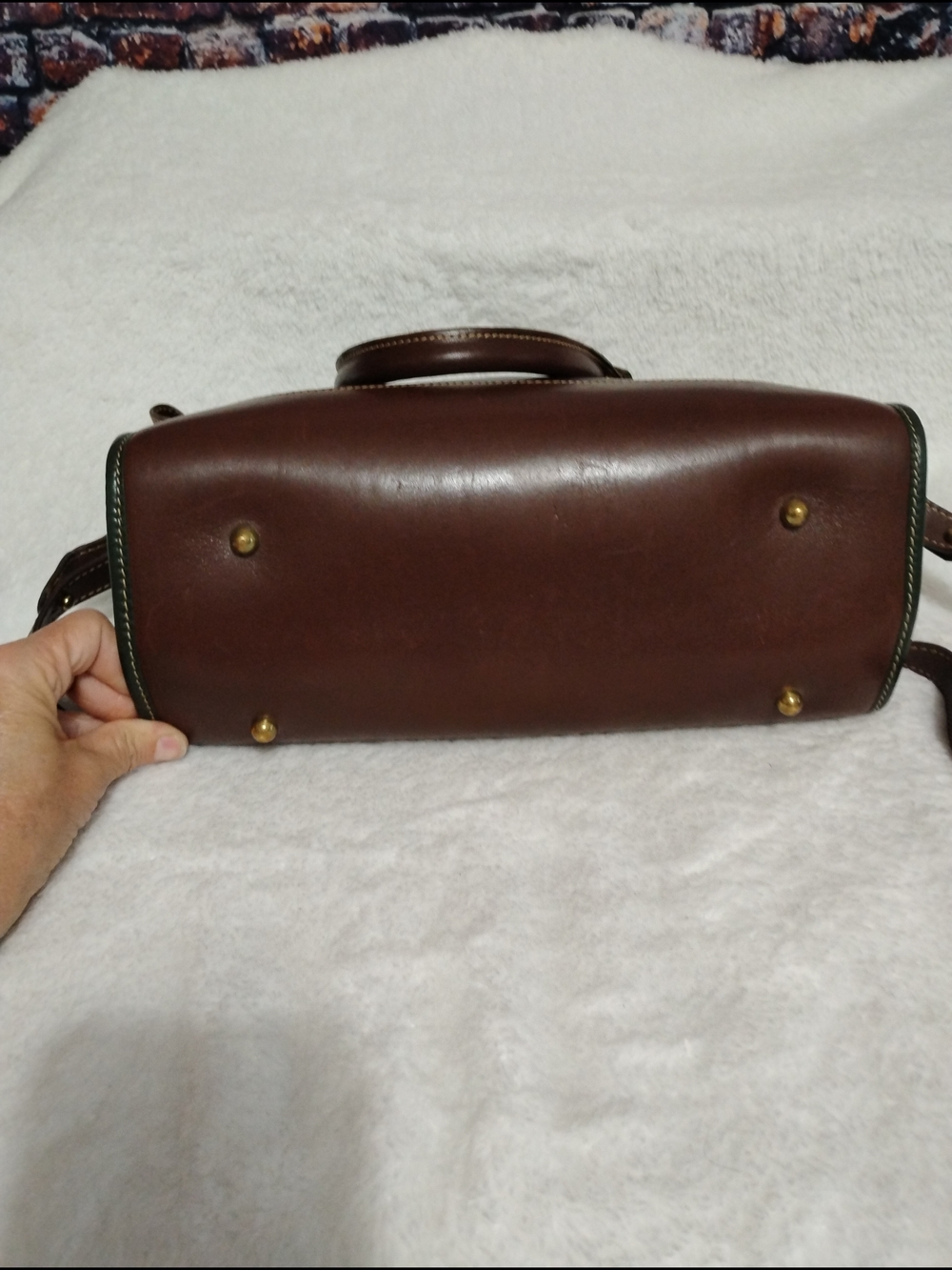 Brahmin Brown and Wine Leather Satchel with Green Trim - Picture 12 of 15